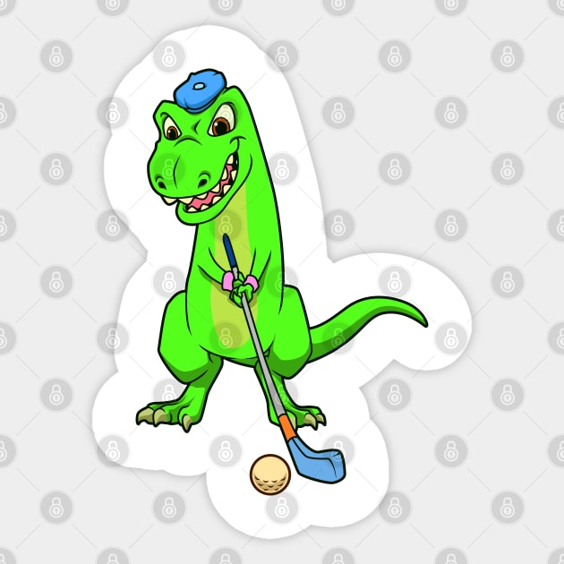 Cartoon dinosaur playing golf - golfer Sticker by Modern Medieval Design